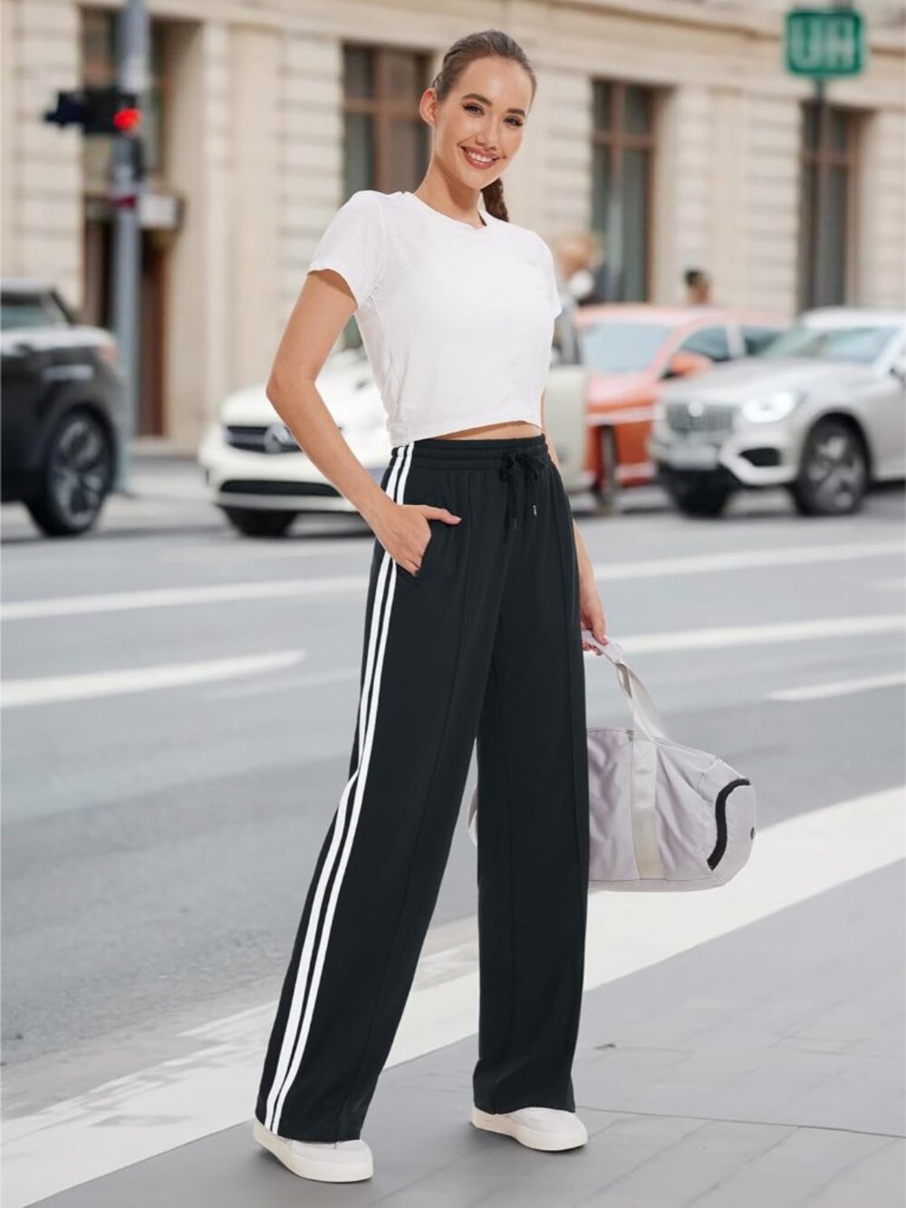 Women's 28/30/32/34/36 Inseam Track Pants Loose Straight Leg Jogging Sweatpants - Picture 3 of 9